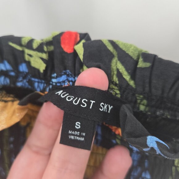 August Sky Black Fruit Breakfast Square Neck Ruched Midi Dress Small NWOT - Picture 10 of 12